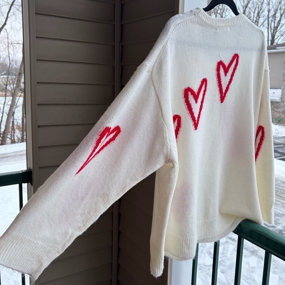 🆕♥️ Workshop Republic White Heart Knit Sweater Oversized Red Heart Print 3X Look - Picture 8 of 17
